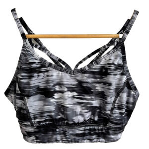RBX Sports Bra Black & Grey Abstract pattern Athletic Wear Crossover MEDIUM gym